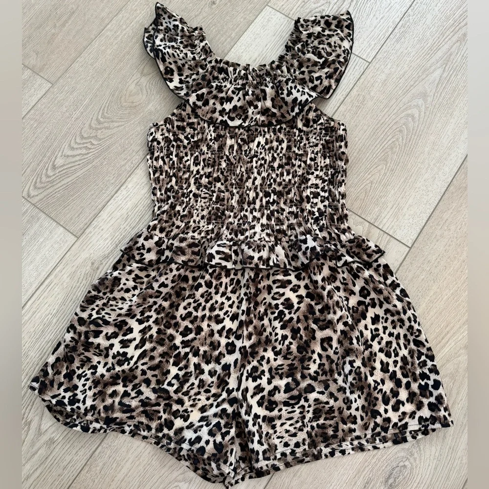 NWT Truly Me Kids Smocked Animal Print Leopard Print Romper